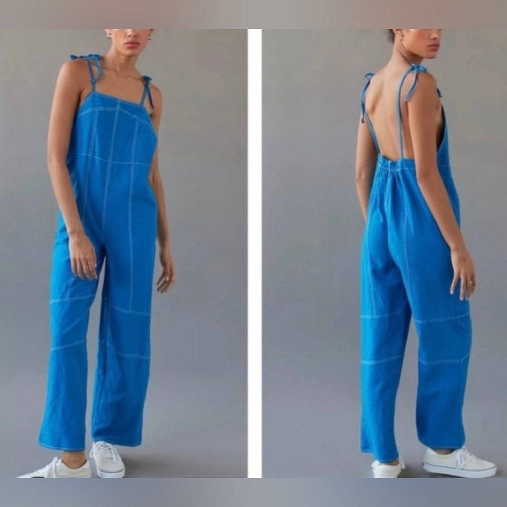 Urban Outfitters Harley linen blend backless overalls